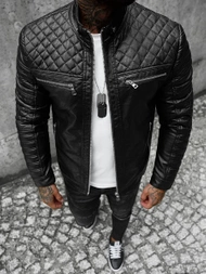 Чоловіча шкіряна куртка Чорна OZONEE JS/11Z8002