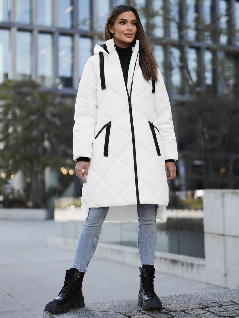 Kurtka zimowa damska długa pikowana biała OZONEE JS/5M3168/281