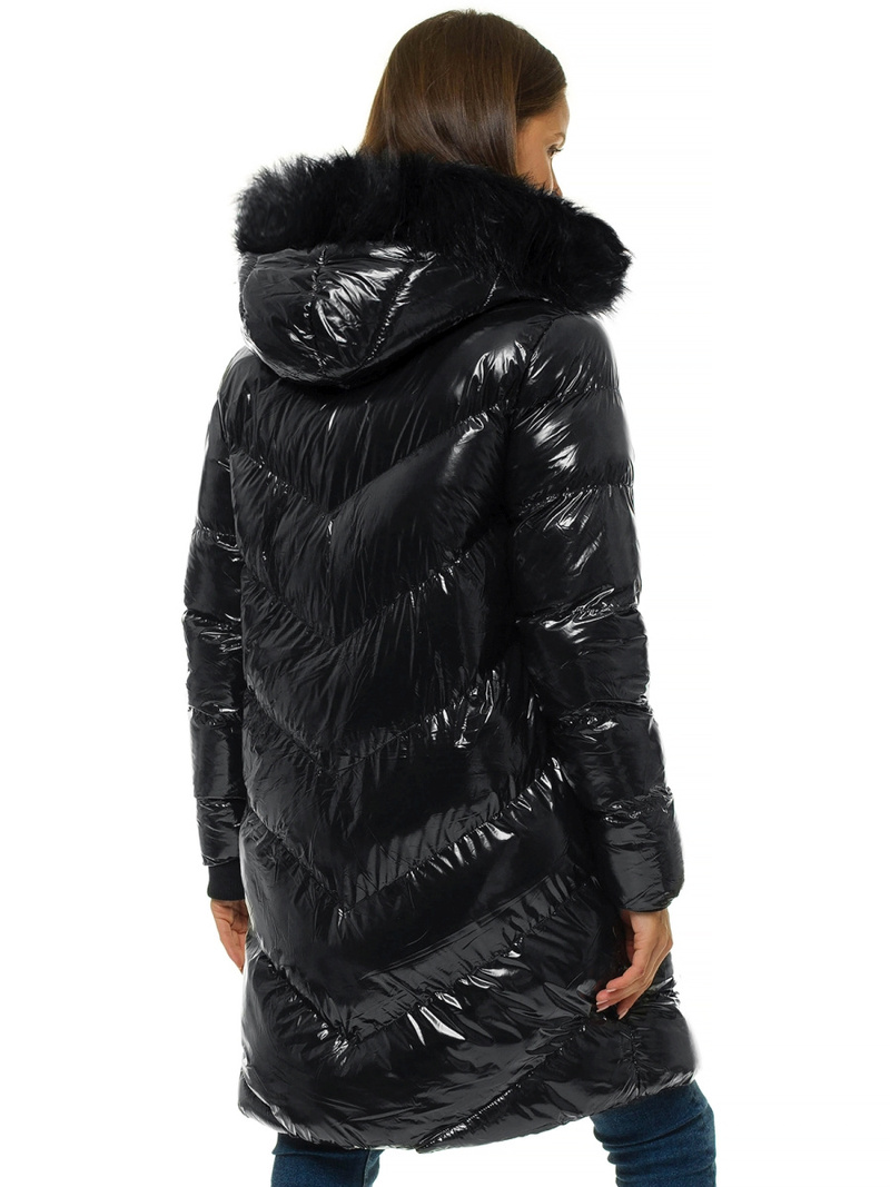 Kurtka zimowa damska parka z futerkiem czarna OZONEE JS/M23069/5