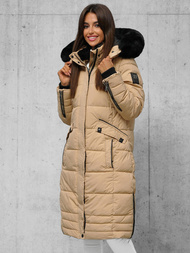 Kurtka zimowa damska długa pikowana beżowa OZONEE O/W377