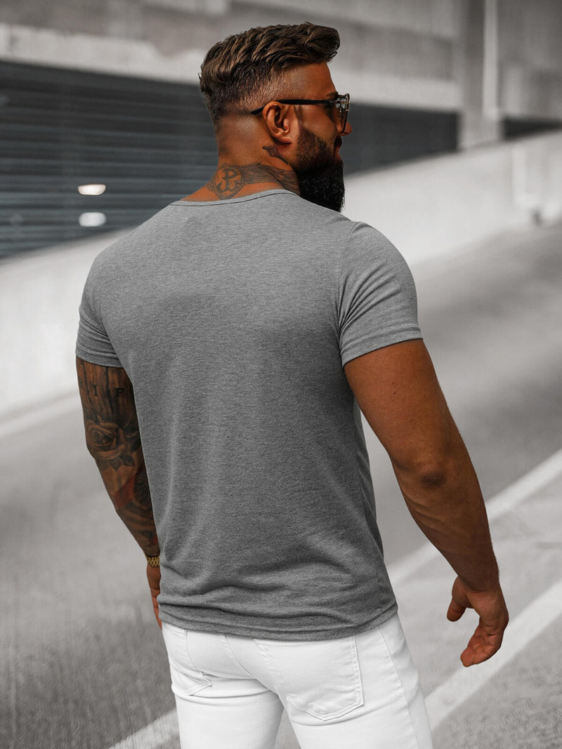 T-shirt męski bez nadruku grafitowy OZONEE JS/712007Z