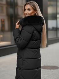 Kurtka zimowa damska długa z futerkiem czarna OZONEE JS/16M9099/392Z