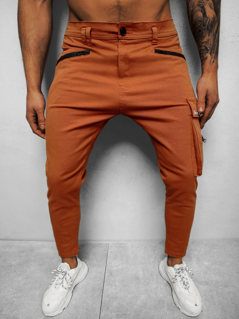 Spodnie męskie chino ciemny-camel OZONEE B/20005SP