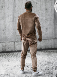 Komplet dresowy męski welurowy ciemno-beżowy OZONEE O/D7516