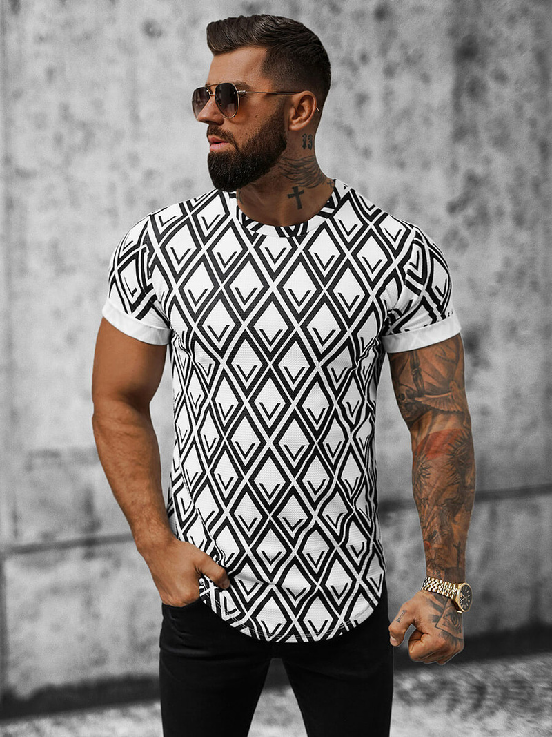 T-Shirt męski biało-czarny OZONEE O/P1048
