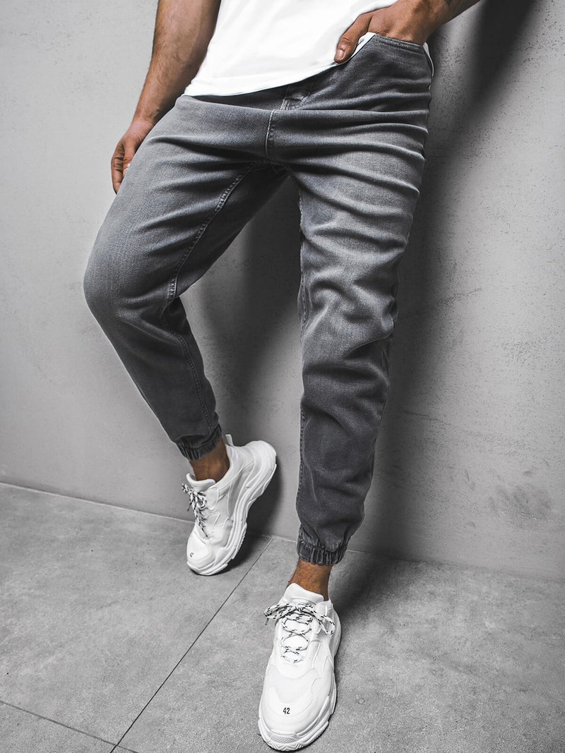 Spodnie męskie joggery jeansowe grafitowe OZONEE DP/674