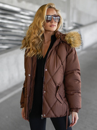 Kurtka zimowa damska z futerkiem czekoladowa OZONEE JS/5M3329/158