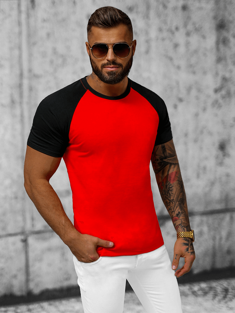 T-shirt męski czerwono-czarny OZONEE JS/8T82/8Z
