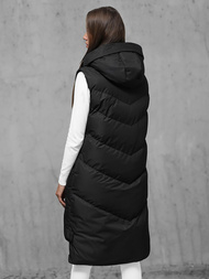 Kamizelka damska długa pikowana z kapturem czarna OZONEE JS/M788/392Z