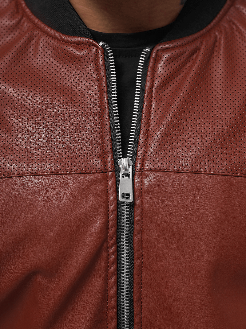 Kurtka przejściowa skórzana męska bomberka bordowa OZONEE N/6705/7Z