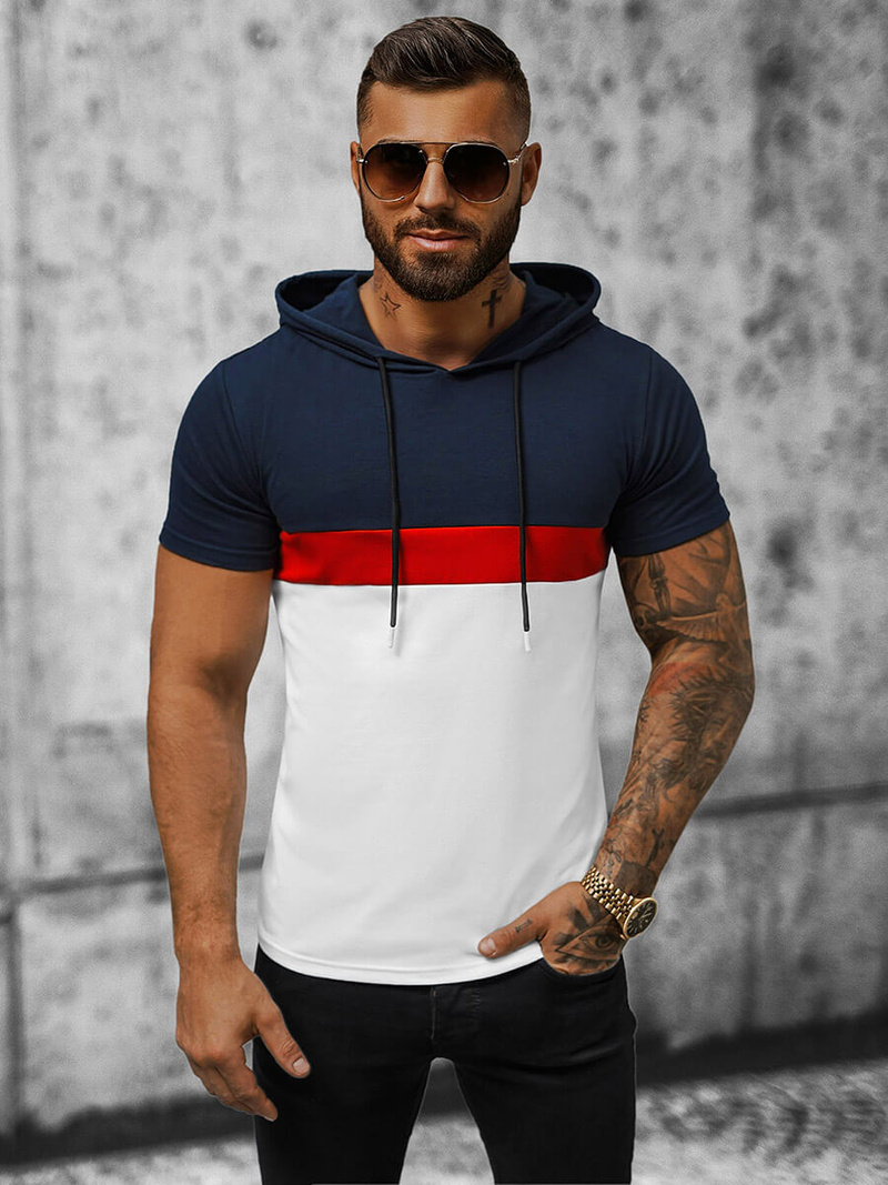 T-Shirt męski z kapturem granatowy OZONEE JS/8T982