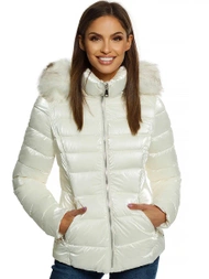 Kurtka zimowa damska z futerkiem ecru OZONEE O/DK030/10