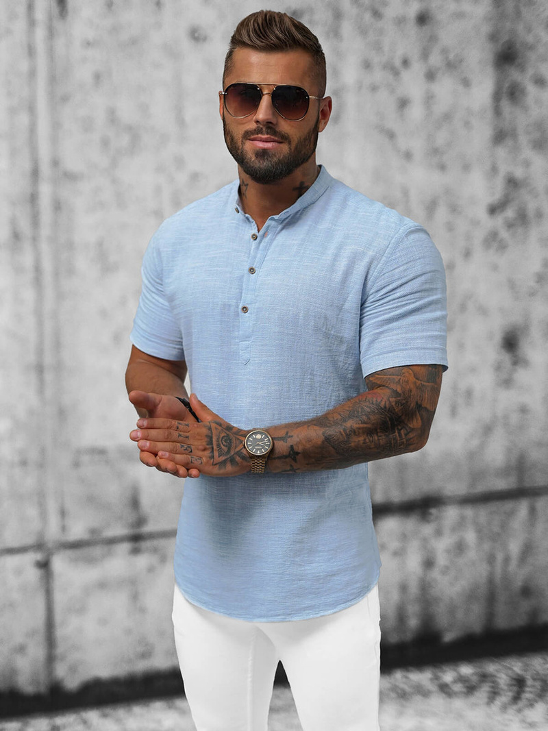 Koszula męska z krótkim rękawem niebieska OZONEE O/V47