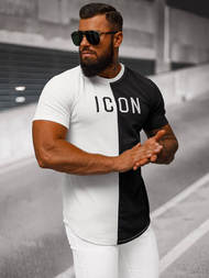 T-shirt męski biało-czarny OZONEE O/7776T