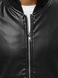 Чоловіча шкіряна куртка Чорна OZONEE N/7110/1