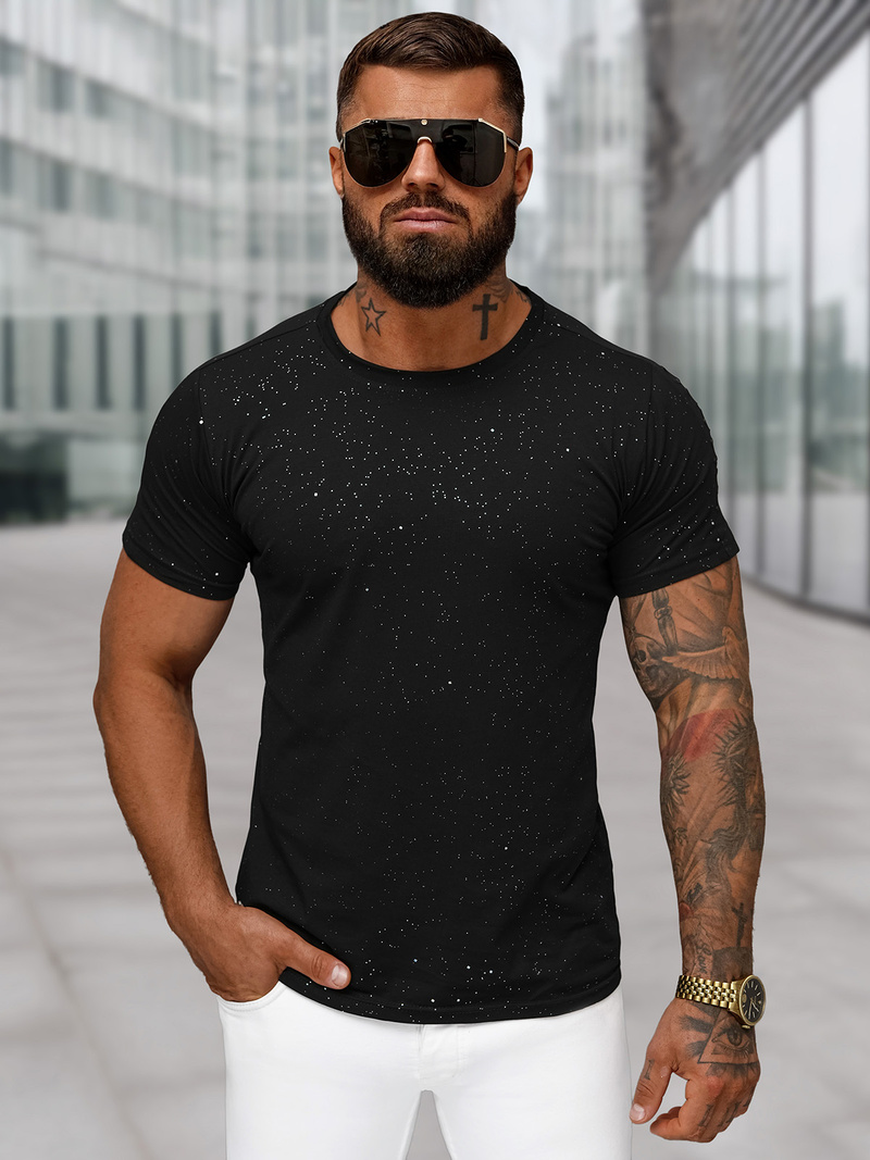 T-shirt męski slim fit czarny OZONEE O/QQ1388