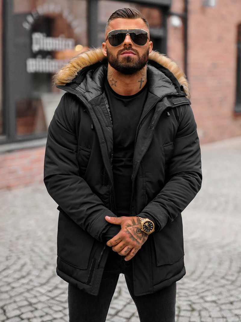 Kurtka zimowa męska z futerkiem czarna OZONEE JS/5M779/392Z