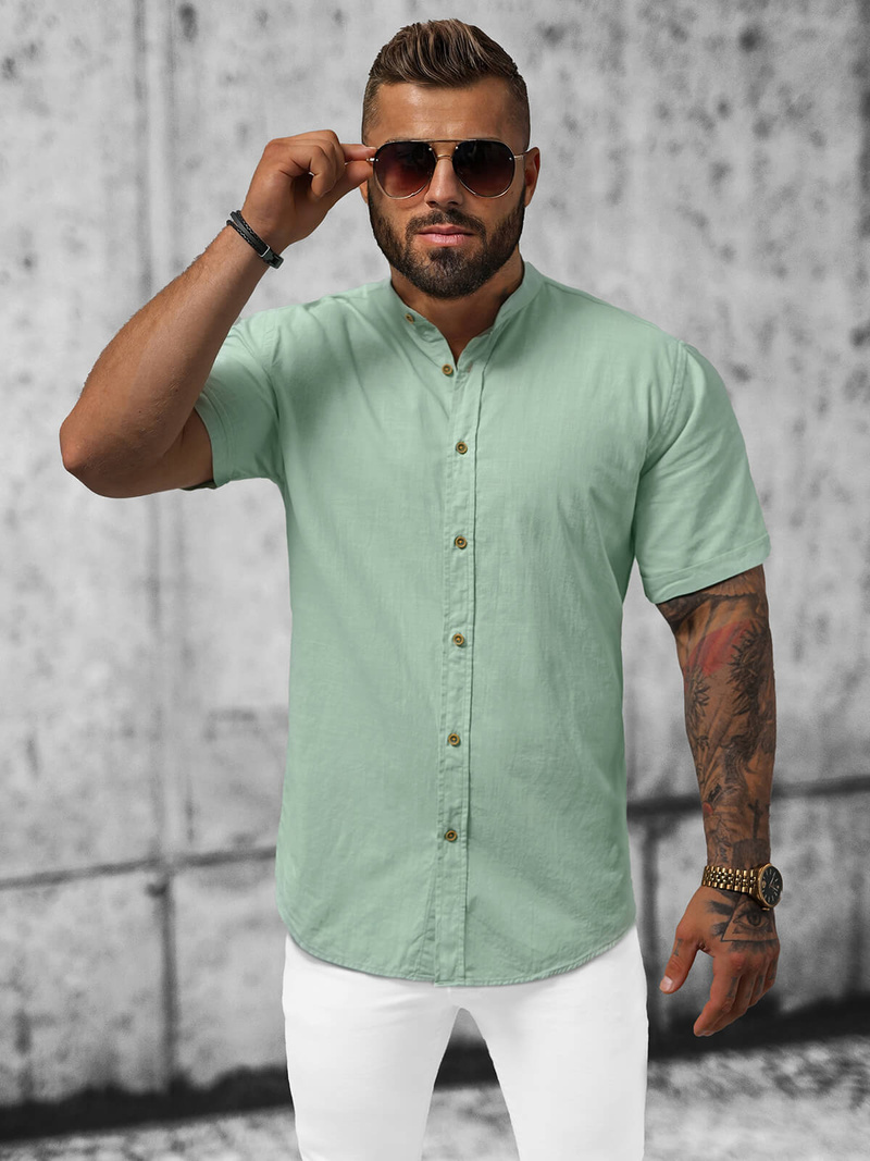 Koszula męska z krótkim rękawem jasno-zielona OZONEE O/V48