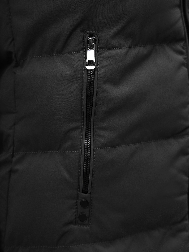 Kamizelka damska długa pikowana z kapturem czarna OZONEE N/7046