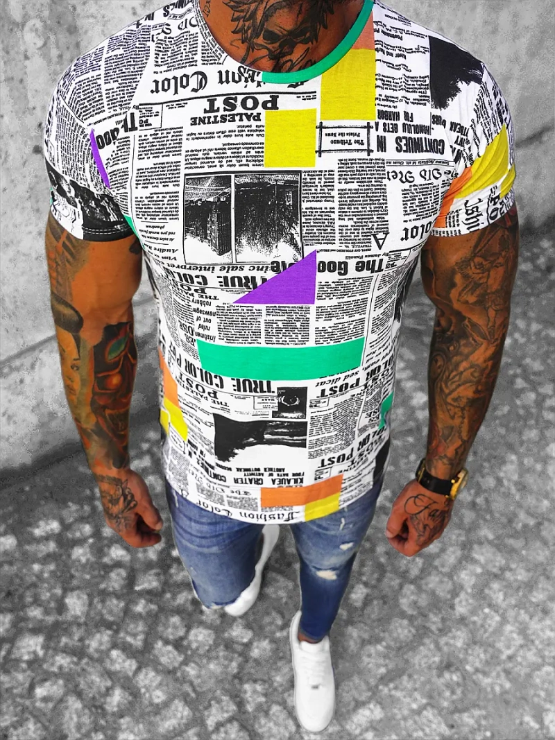 T-Shirt męski z nadrukiem kolorowy OZONEE O/BL49Z