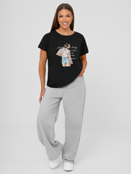 T-shirt damski z nadrukiem czarny OZONEE JS/95T2573/3