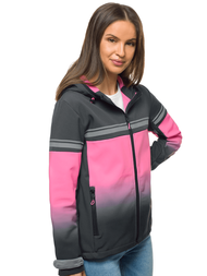 Kurtka softshell damska z kapturem grafitowo-różowa OZONEE JS/KSW6008