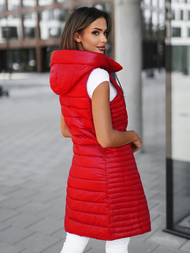 Kamizelka damska długa pikowana czerwona OZONEE JS/16M9113/270