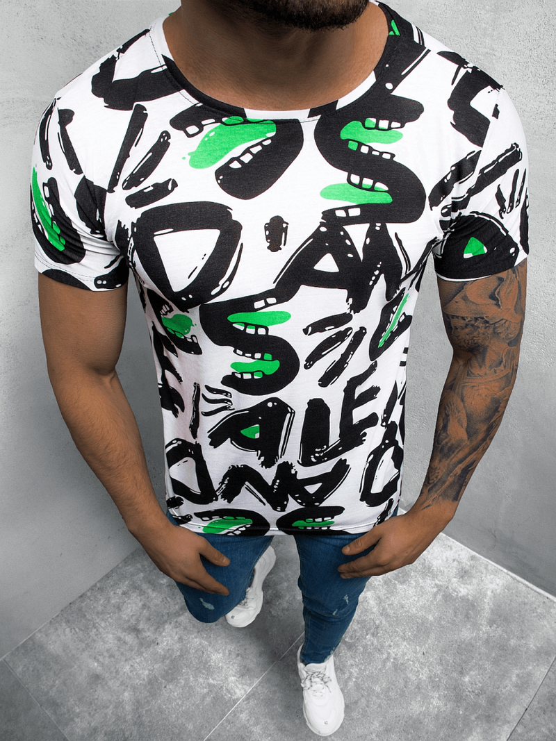 T-Shirt męski z nadrukiem biało-czarny OZONEE O/BL62