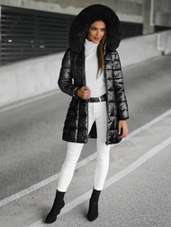 Kurtka zimowa damska długa z futerkiem czarna OZONEE JS/16M9120/392Z