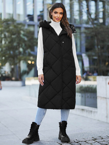 Kamizelka damska długa pikowana czarna OZONEE JS/5M3165/392