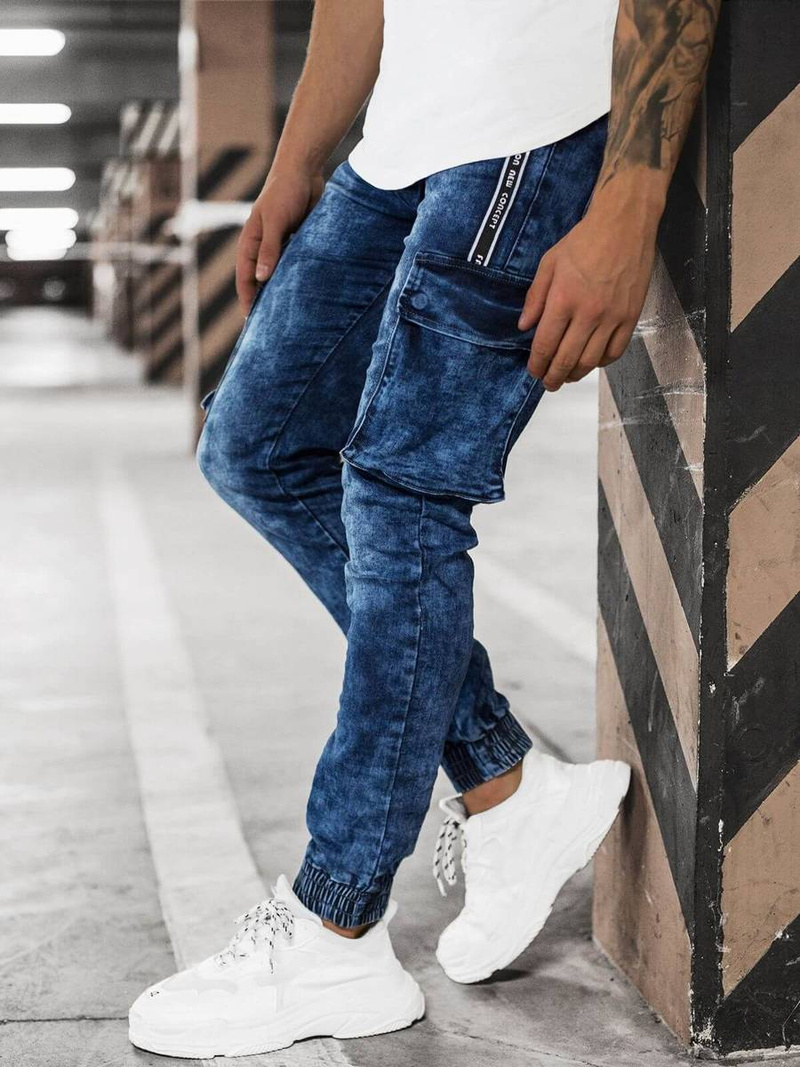 Spodnie jeansowe joggery męskie niebieskie OZONEE O/TF068Z