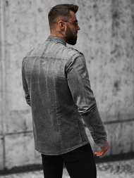 Koszula męska jeansowa ze stójką szara OZONEE NB/MC713G