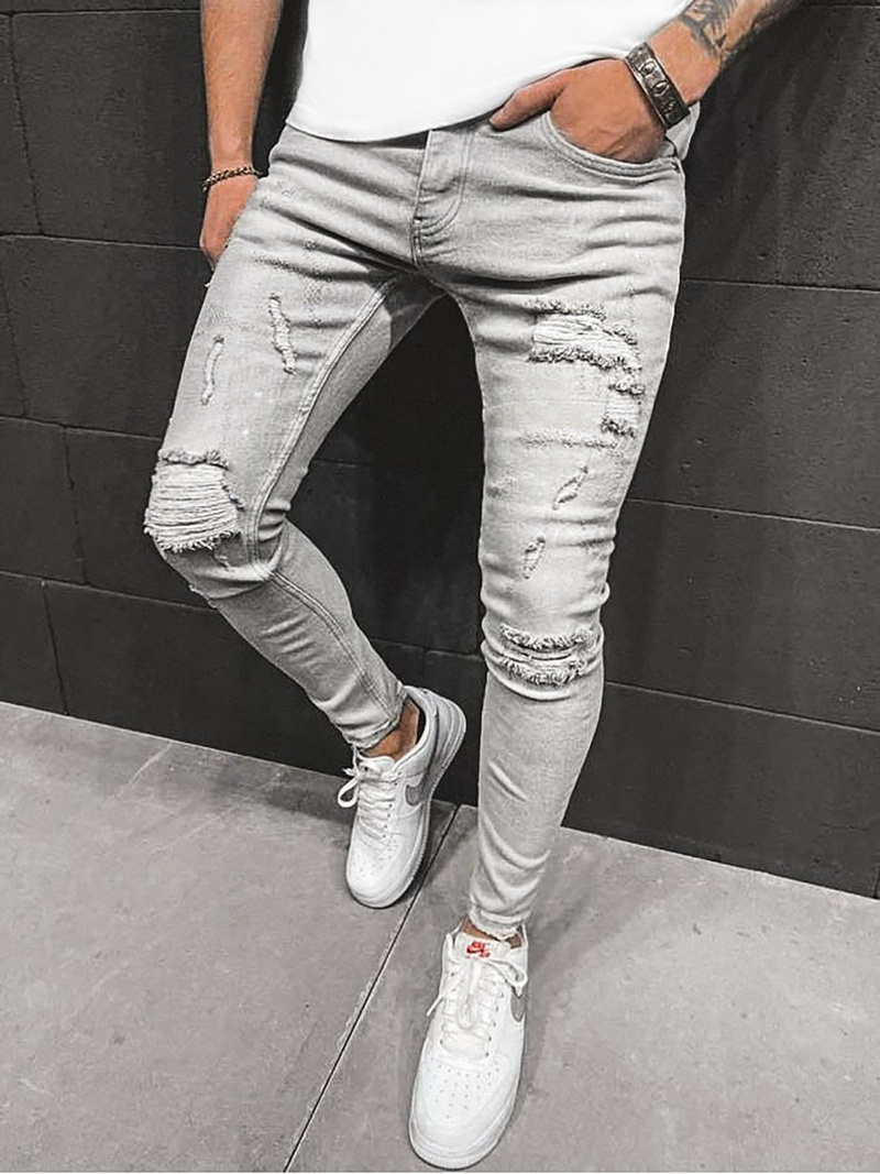 Spodnie jeansowe męskie z dziurami szare OZONEE O/B5917