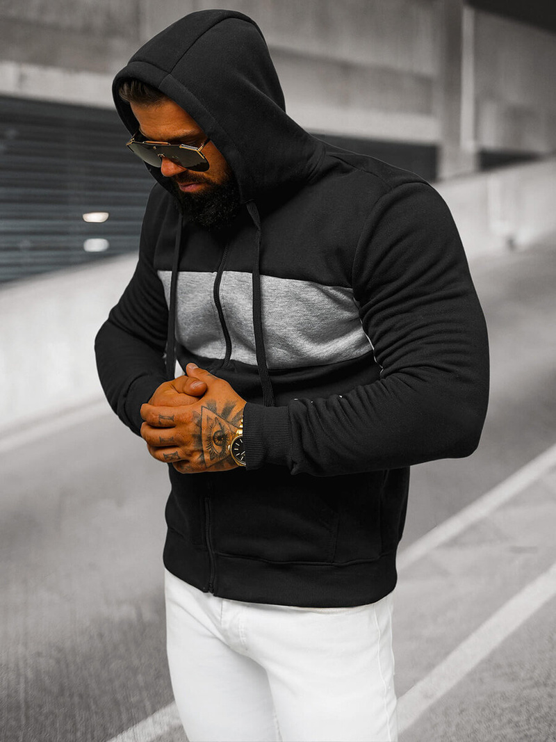 Bluza męska z kapturem rozpinana czarna OZONEE JS/8B1330/3