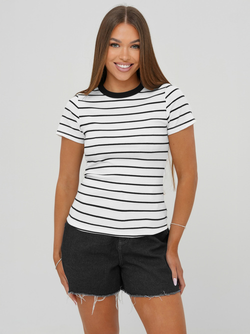 T-shirt damski w paski biały OZONEE JS/96T659/1