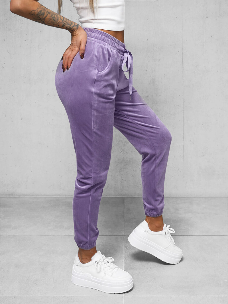 Spodnie dresowe damskie welurowe fioletowe OZONEE O/390177M