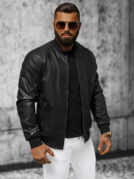 Чоловіча шкіряна куртка Чорна OZONEE N/7110/1