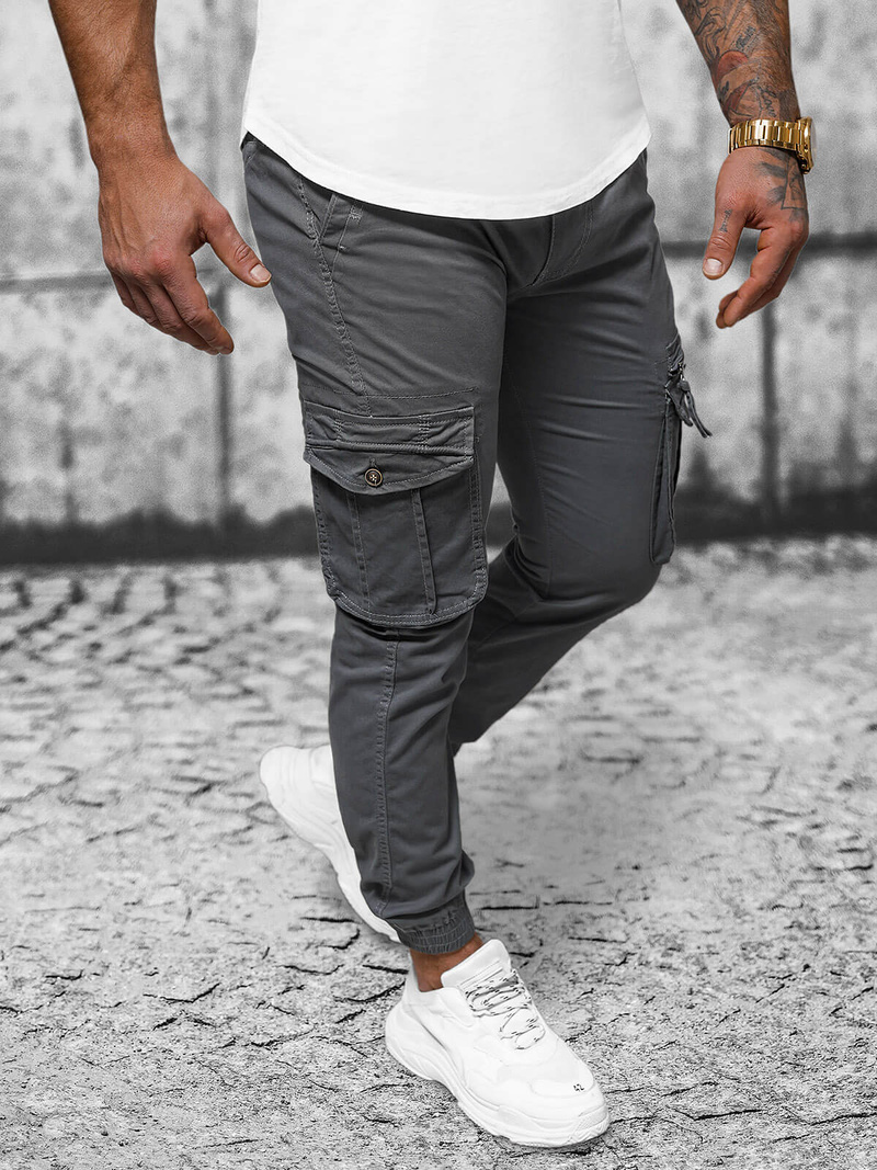Spodnie męskie chino joggery grafitowe OZONEE NB/MP0201GS