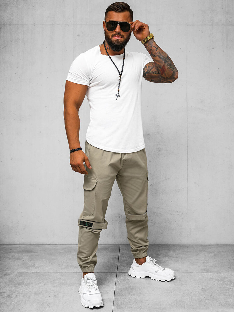 Spodnie męskie chino joggery beżowe OZONEE O/G3014Z