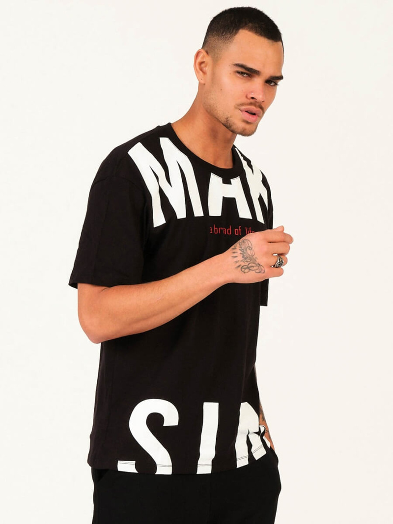 T-Shirt męski z nadrukiem czarny OZONEE MR/21572