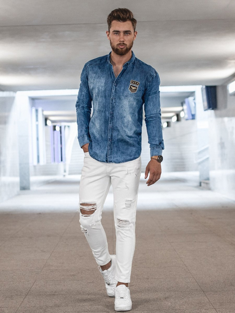 Spodnie jeansowe męskie białe OZONEE B/55082