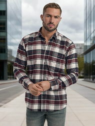 Koszula męska w kratę bordowa OZONEE V/V174