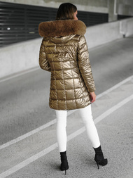 Kurtka zimowa damska długa z futerkiem złota OZONEE JS/16M9120/403Z