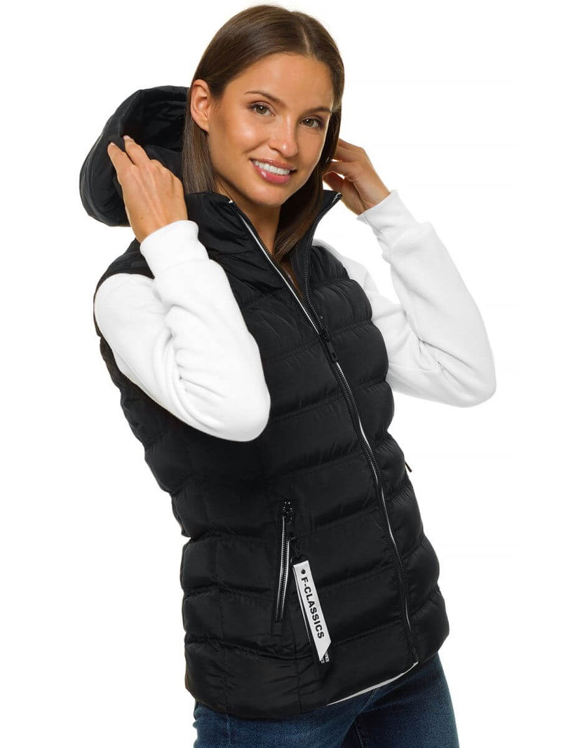 Kamizelka damska pikowana z kapturem czarna OZONEE N/6812/1