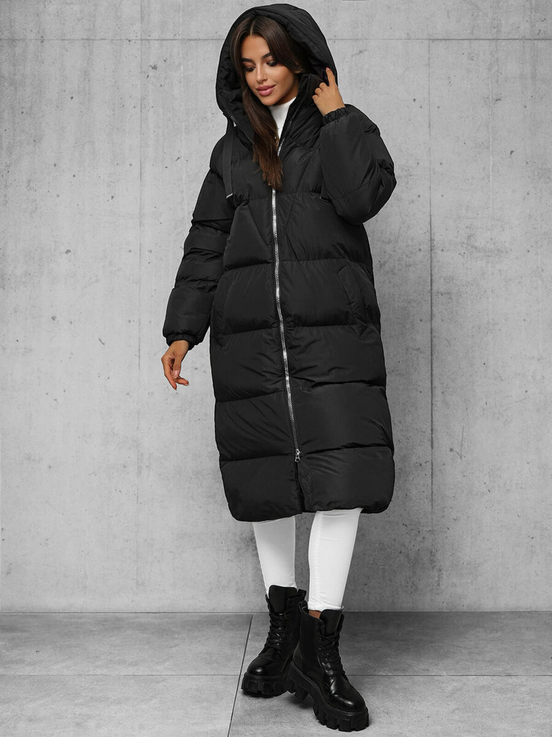 Kurtka zimowa damska długa pikowana czarna OZONEE JS/5M3163/392Z