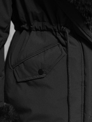 Kurtka zimowa damska długa z futerkiem czarna OZONEE JS/11Z8085