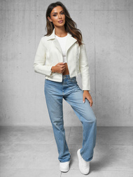 Kurtka skórzana damska ramoneska ecru OZONEE JS/11Z8130