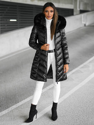 Kurtka zimowa damska długa z futerkiem czarna OZONEE JS/16M9100/392Z