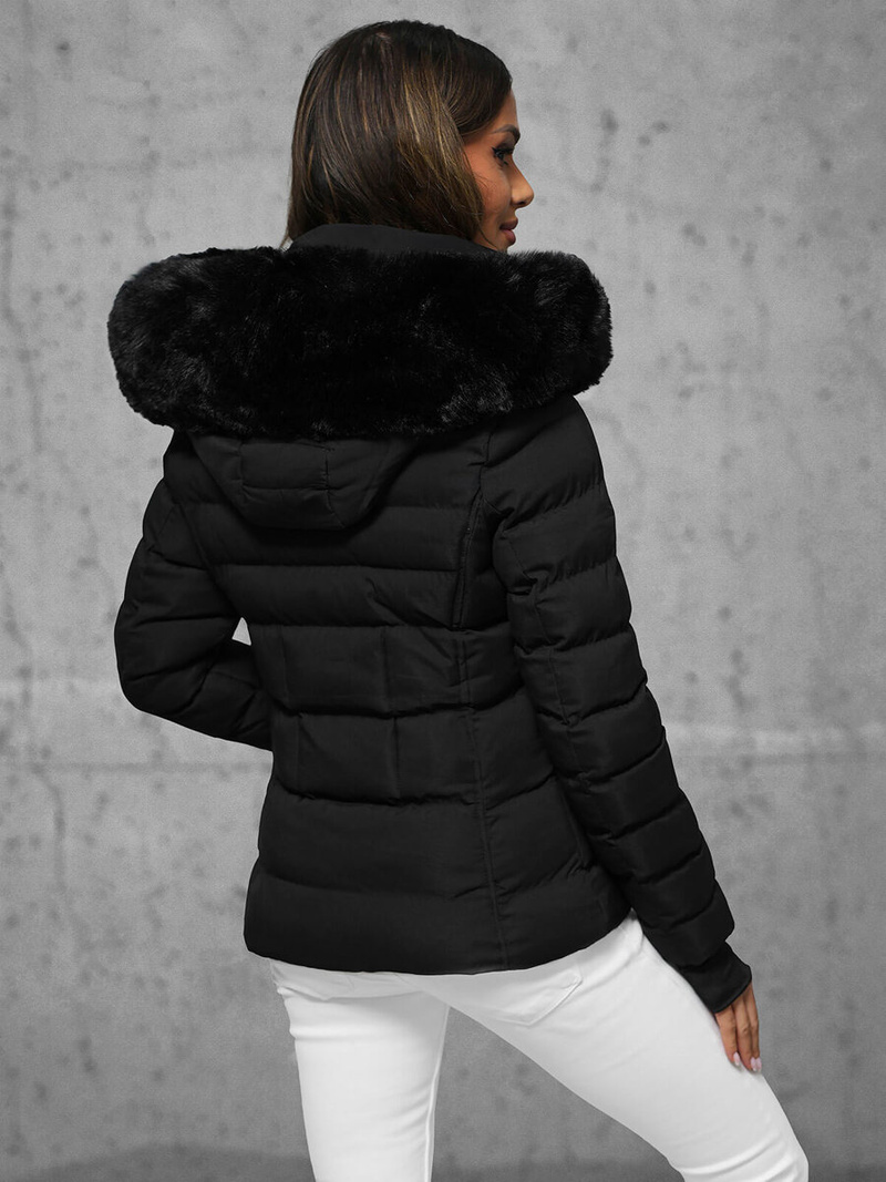 Kurtka zimowa damska z futerkiem czarna OZONEE JS/5M768/392A