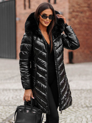 Kurtka zimowa damska długa z futerkiem czarna OZONEE JS/16M9100/392Z